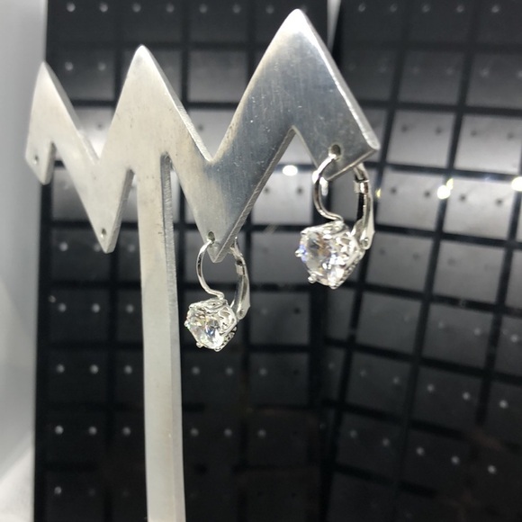 Batya Cz or Crystal dazzling sparkling classy elegant glam silver earrings. - Picture 3 of 6
